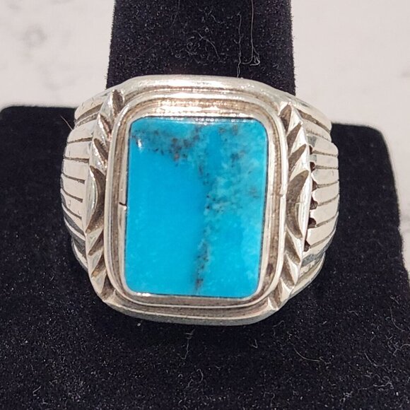 Men's Sterling Silver Turquoise Ring by Will Denetdale - Picture 3 of 6